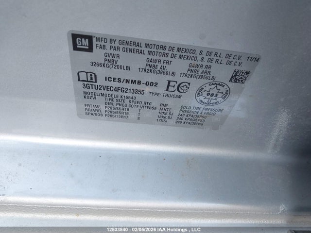 3GTU2VEC4FG213355 GMC Sierra K1500 Slt