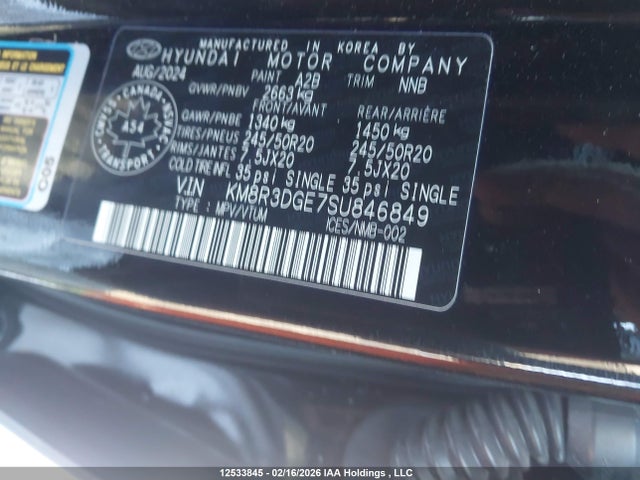 KM8R3DGE7SU846849 Hyundai Palisade Urban 7 Passenger Seating