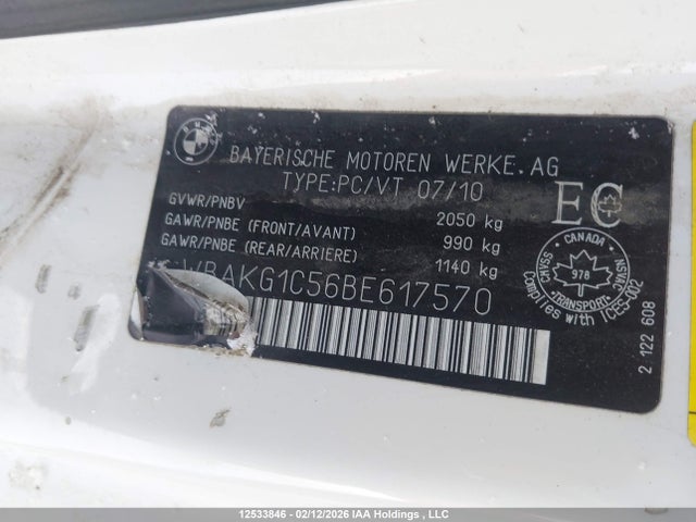 Продажа на аукционе авто 2011 Bmw 3 Series, vin: WBAKG1C56BE617570, номер лота: 12533846