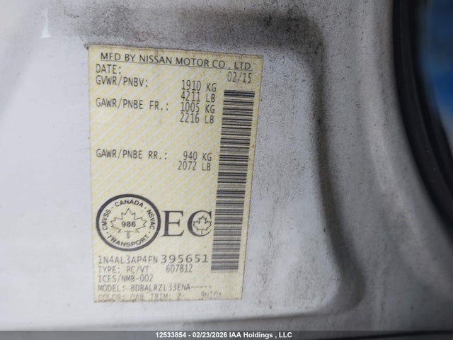 1N4AL3AP4FN395651 Nissan Altima 2.5/s/sv/sl