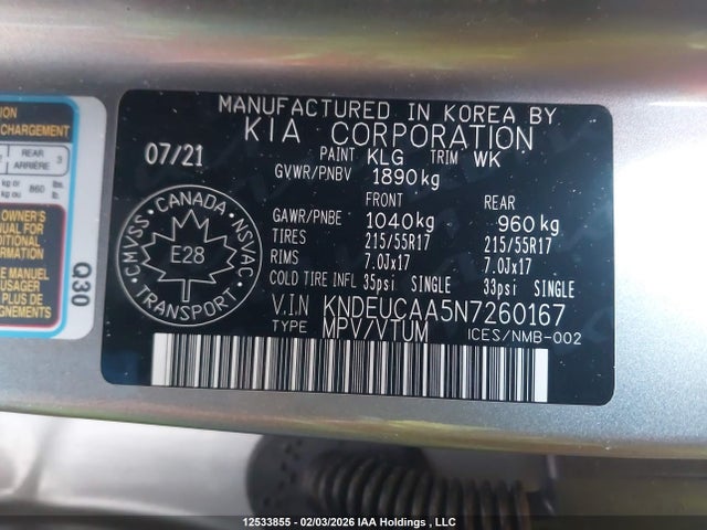 12533855 :رقم المزاد ، KNDEUCAA5N7260167 vin ، 2022 Kia Seltos Ex مزاد بيع