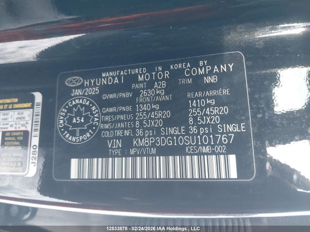 Aukcja sprzedaży 2025 Hyundai Santa Fe Preferred, vin: KM8P3DG10SU101767, numer aukcji: 12533878