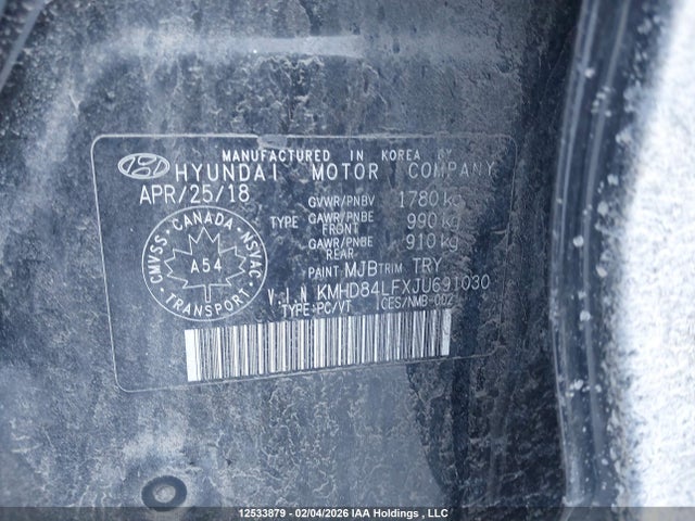 KMHD84LFXJU691030 Hyundai ELANTRA GL
