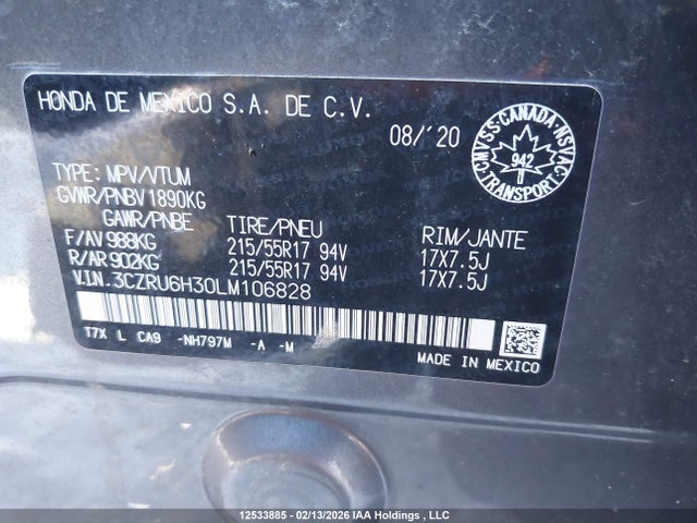 3CZRU6H30LM106828 Honda HR-V LX