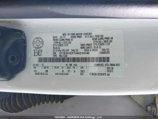 2017 Ford F150 Supercrew მანქანა იყიდება აუქციონზე, vin: 1FTEW1EF7HKD14140, აუქციონის ნომერი: 12533893