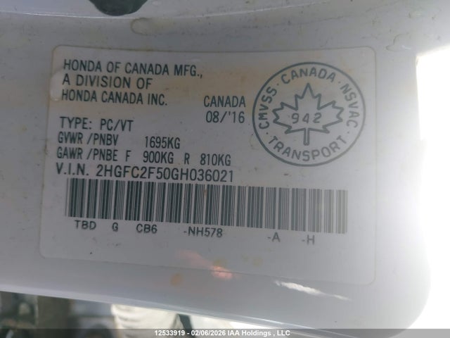 Aukcja sprzedaży 2016 Honda Civic Lx, vin: 2HGFC2F50GH036021, numer aukcji: 12533919