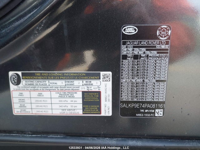 SALKP9E74PA081161 Land Rover Range Rover Se