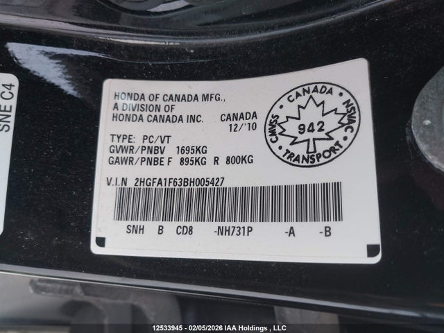 Aukcja sprzedaży 2011 Honda Civic Se, vin: 2HGFA1F63BH005427, numer aukcji: 12533945