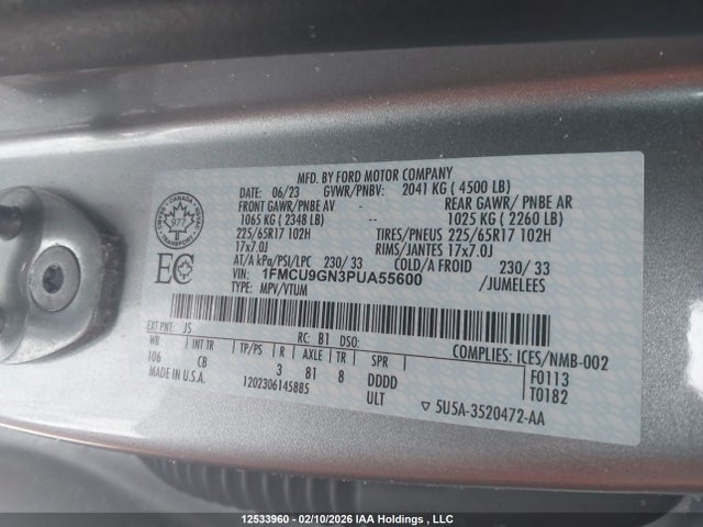 1FMCU9GN3PUA55600 Ford Escape Active