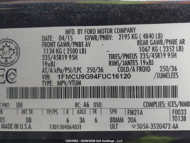 1FMCU9G94FUC16120 Ford ESCAPE SE