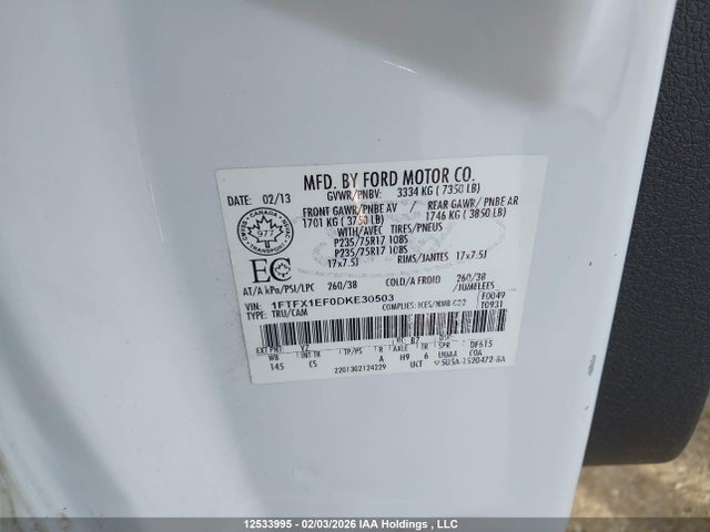 12533995 :رقم المزاد ، 1FTFX1EF0DKE30503 vin ، 2013 Ford F150 Super Cab مزاد بيع