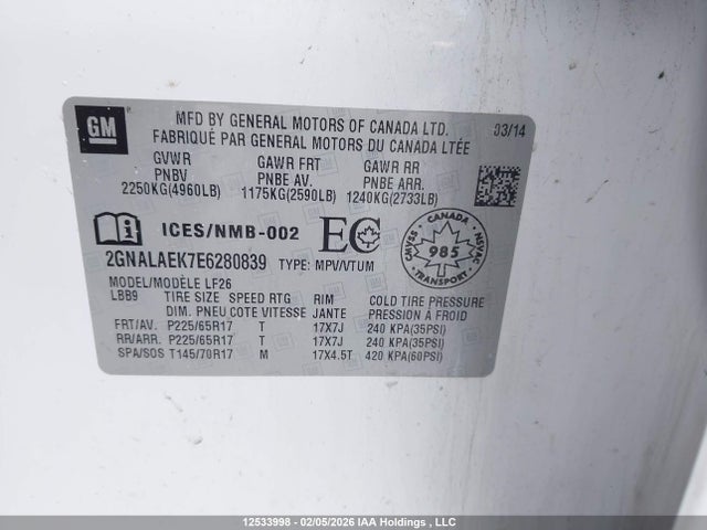 Aukcja sprzedaży 2014 Chevrolet Equinox, vin: 2GNALAEK7E6280839, numer aukcji: 12533998