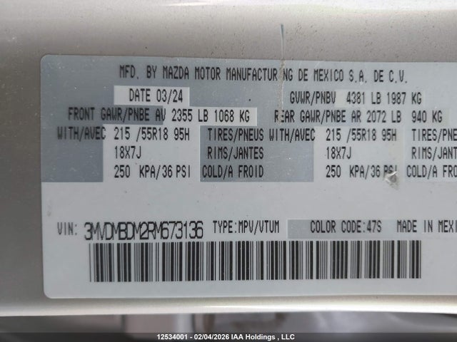 Aukcja sprzedaży 2024 Mazda Cx-30 Premium, vin: 3MVDMBDM2RM673136, numer aukcji: 12534001