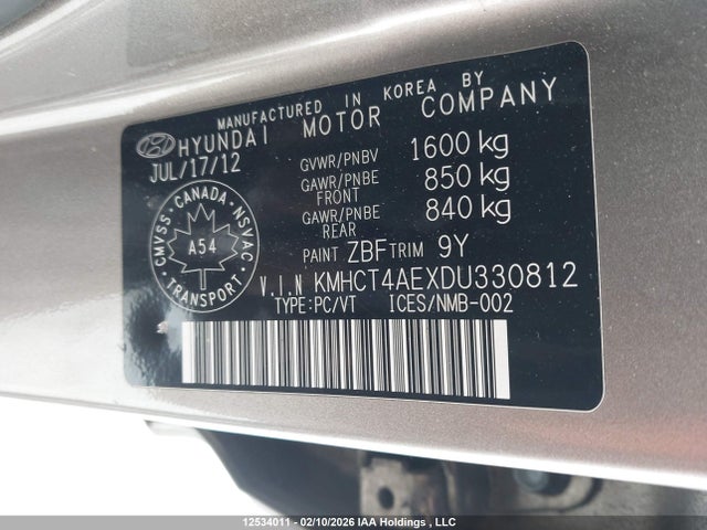 Aukcja sprzedaży 2013 Hyundai Accent, vin: KMHCT4AEXDU330812, numer aukcji: 12534011