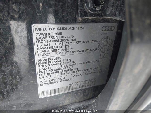 Auction sale of the 2025 Audi Q7 55 Technik, vin: WA1WVBF73SD022138, lot number: 12534016