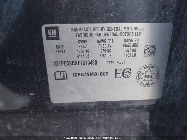 1G1PE5SBXE7379480 Chevrolet CRUZE LT