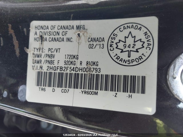 Aukcja sprzedaży 2013 Honda Civic Lx, vin: 2HGFB2F54DH006793, numer aukcji: 12534024