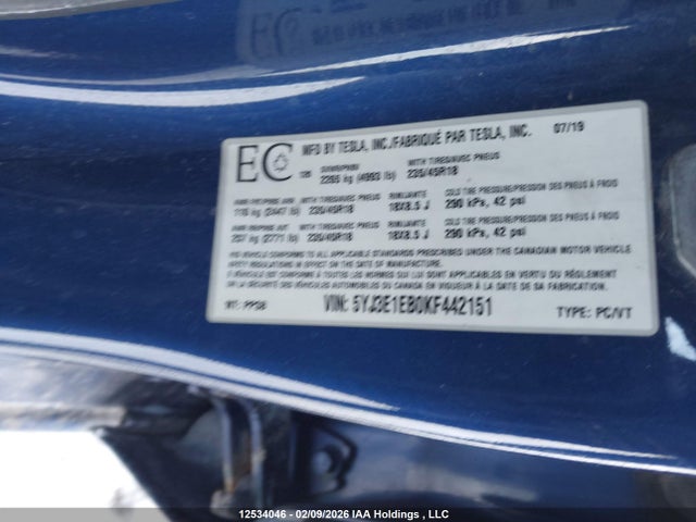 5YJ3E1EB0KF442151 Tesla MODEL 3
