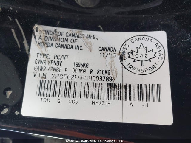 Honda Civic Lx 2016 2HGFC2F66GH003789 Image 9