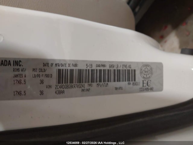 Aukcja sprzedaży 2019 Dodge Grand Caravan Se, vin: 2C4RDGBG8KR703241, numer aukcji: 12534059