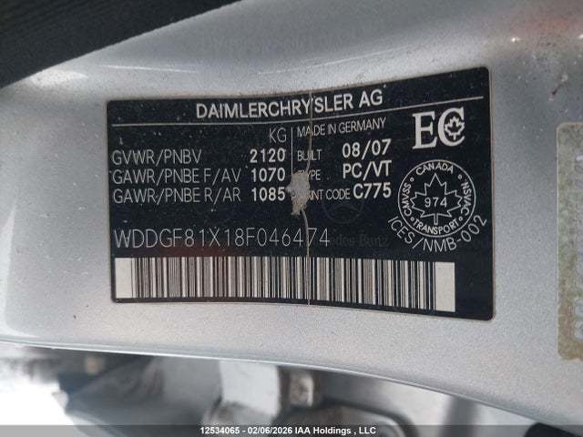 12534065 :رقم المزاد ، WDDGF81X18F046474 vin ، 2008 Mercedes-benz C 300 4matic مزاد بيع