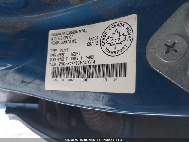 Aukcja sprzedaży 2012 Honda Civic Lx, vin: 2HGFB2F48CH040614, numer aukcji: 12534075
