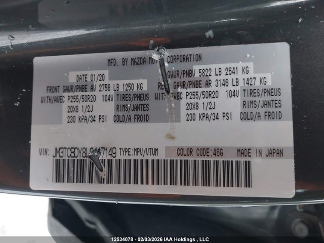 Mazda Cx-9 Grand Touring 2020 JM3TCBDY8L0417149 Image 9