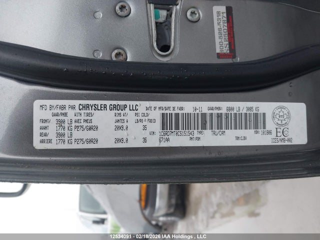 12534091 :رقم المزاد ، 1C6RD7MT0CS151543 vin ، 2012 Ram 1500 Sport مزاد بيع