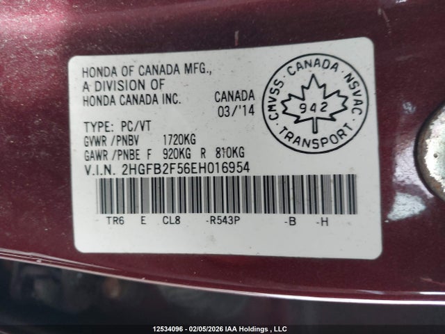 Honda CIVIC EX 2014 2HGFB2F56EH016954 Image 9