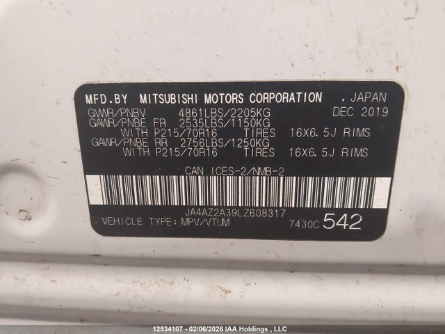 Mitsubishi Outlander Es/ex/ex-l 2020 JA4AZ2A39LZ608317 Image 9
