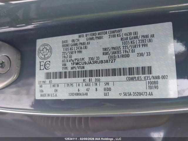 1FMCU9JA3RUB38727 Ford Escape Platinum