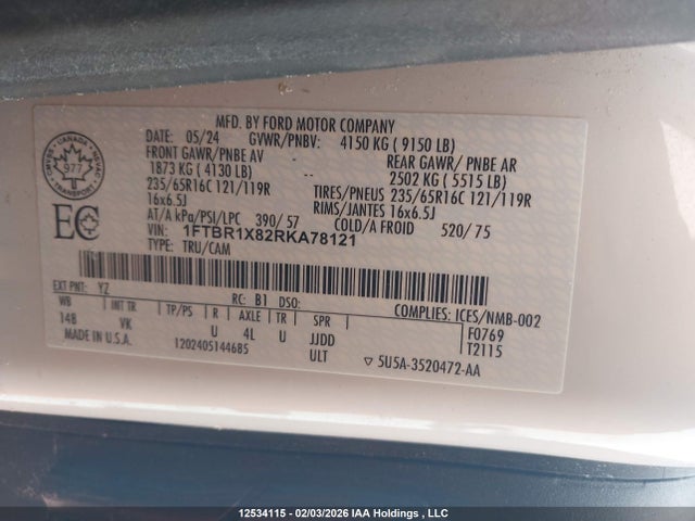 1FTBR1X82RKA78121 Ford Transit T-250
