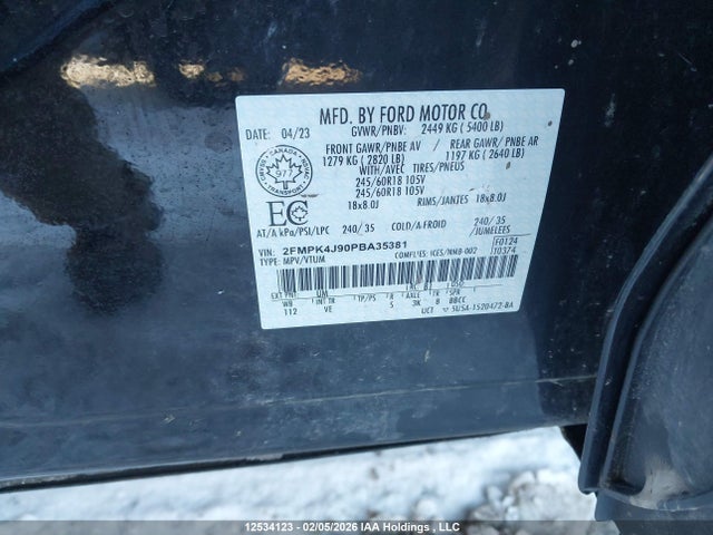 Aukcja sprzedaży 2023 Ford Edge Sel, vin: 2FMPK4J90PBA35381, numer aukcji: 12534123