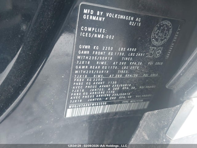 WVGJV7AX6FW583508 Volkswagen Tiguan S/se/sel/r-line