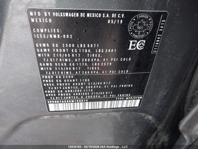 3VV0B7AX6KM156074 Volkswagen Tiguan Trendline