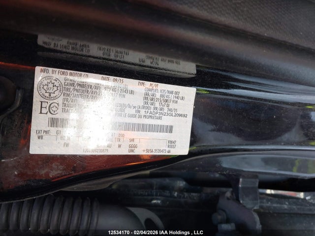 Продаж на аукціоні авто 2016 Ford Focus Titanium, vin: 1FADP3N23GL209692, номер лоту: 12534170