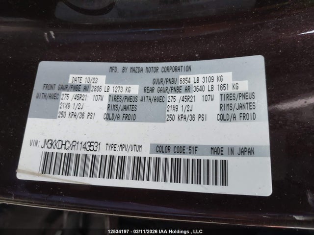 JM3KKDHCXR1143531 Mazda CX-9