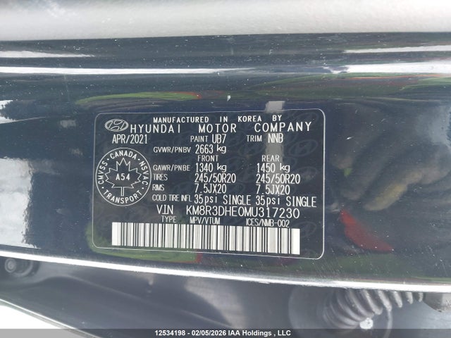 KM8R3DHE0MU317230 Hyundai Palisade Sel