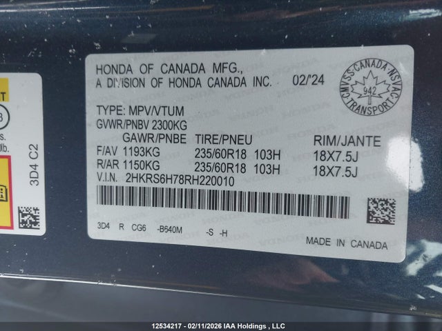 2HKRS6H78RH220010 Honda Cr-v Ex-l Hybrid