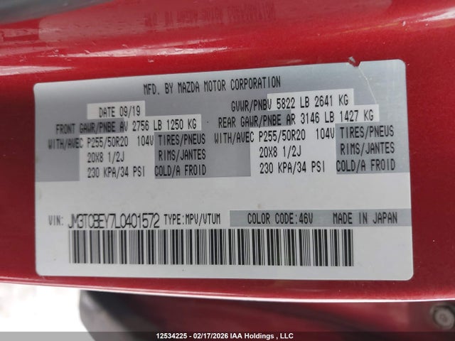 JM3TCBEY7L0401572 Mazda Cx-9 Signature