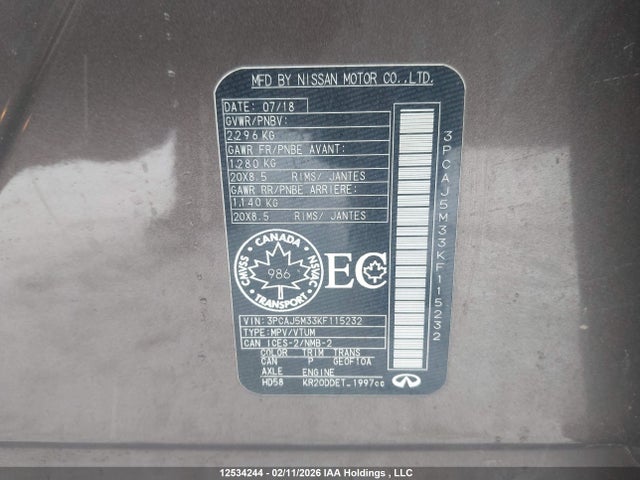 3PCAJ5M33KF115232 Infiniti Qx50 Essential/pure