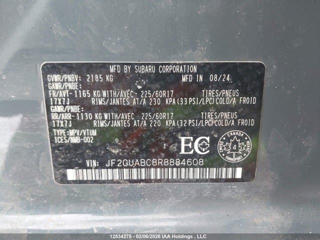 Subaru Crosstrek Convenience 2024 JF2GUABC8R8884608 Image 9