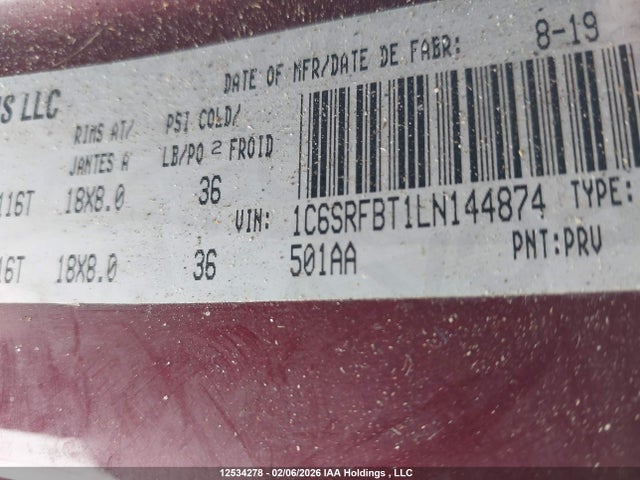 12534278 :رقم المزاد ، 1C6SRFBT1LN144874 vin ، 2020 Ram 1500 Big Horn/lone Star مزاد بيع