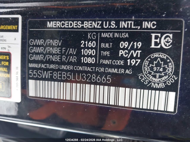 12534288 :رقم المزاد ، 55SWF8EB5LU328665 vin ، 2020 Mercedes-benz C 300 4matic مزاد بيع
