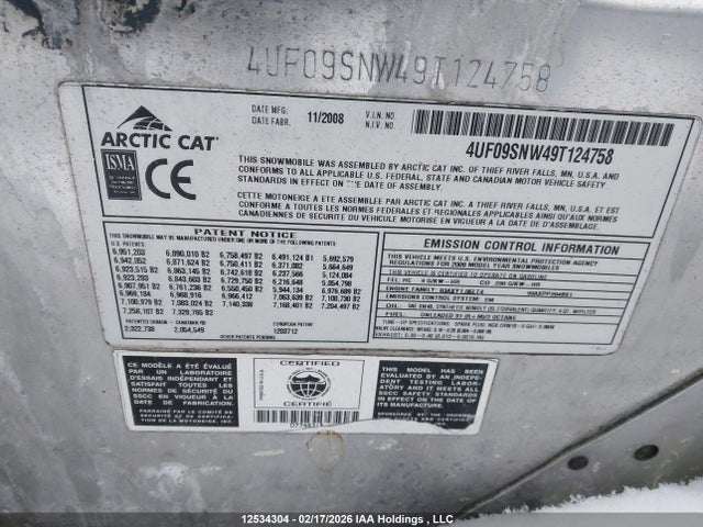Продажа на аукционе авто 2009 Arctic Cat Arctic Cat Tz1, vin: 4UF09SNW49T124758, номер лота: 12534304
