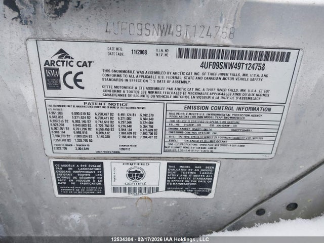 Продажа на аукционе авто 2009 Arctic Cat Arctic Cat Tz1, vin: 4UF09SNW49T124758, номер лота: 12534304