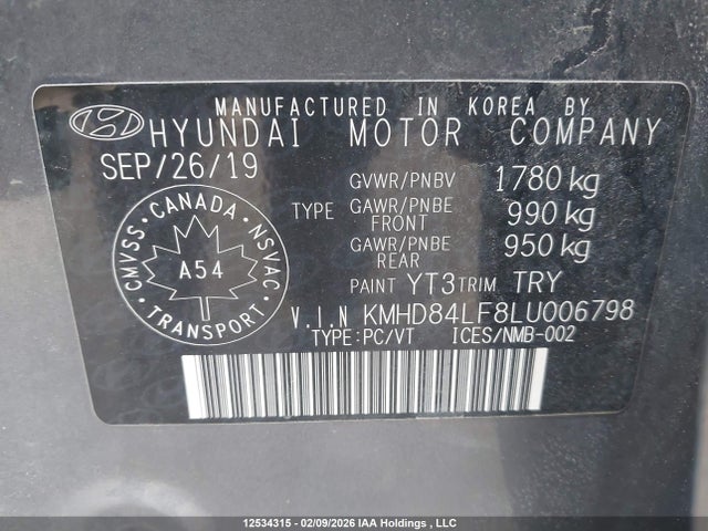 KMHD84LF8LU006798 Hyundai Elantra Preferred Auto Ivt