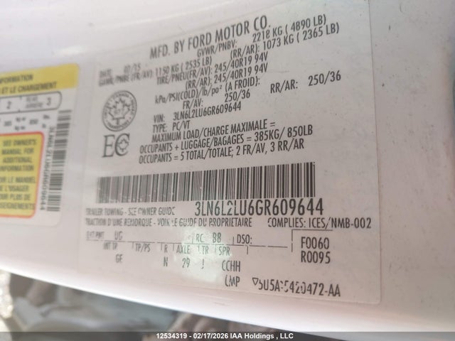 3LN6L2LU6GR609644 Lincoln MKZ HYBRID