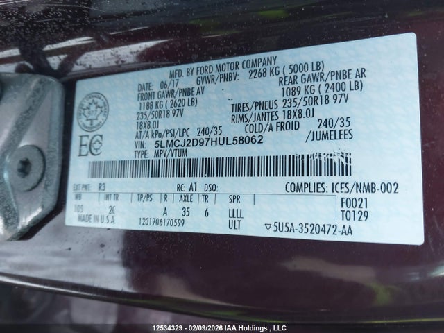 5LMCJ2D97HUL58062 Lincoln MKC SELECT