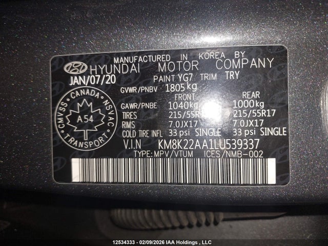 KM8K22AA1LU539337 Hyundai Kona Preferred